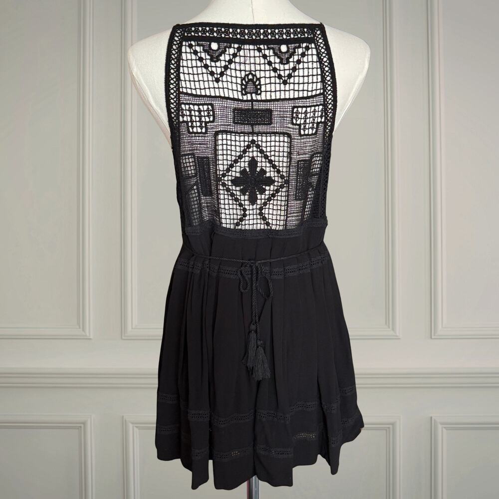 Free People Emily Black Lace Crochet High Neck Boho Mini Dress Size Small - Picture 3 of 10